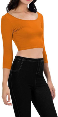 THEBLAZZEE Casual Solid Women Orange Top