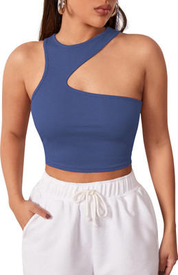 Classy Fashion Casual Self Design Women Dark Blue Top