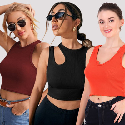 KIK33 Casual Solid Women Multicolor Top
