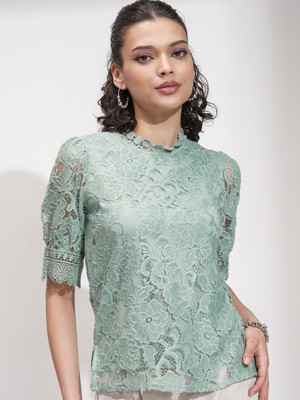 Tokyo Talkies Casual Self Design Women Green Top