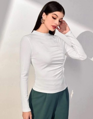 Omment Casual Solid Women White Top