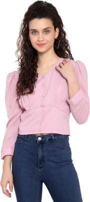 Moda Rapido Casual Solid Women Pink Top