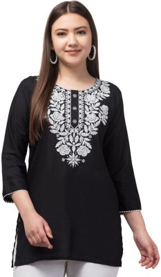 unniqo Casual Embroidered Women Black Top