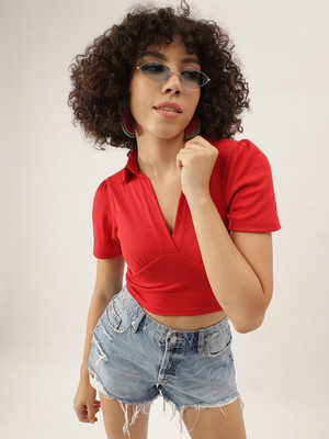 Istyle Can Casual Solid Women Red Top