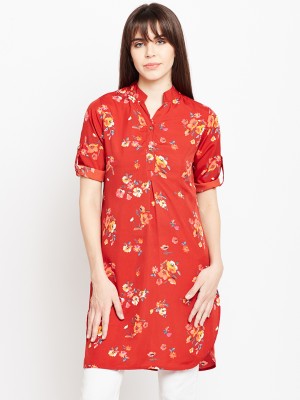 rain tree Women Floral Print A-line Kurta(Red)