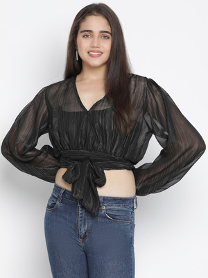 OXOLLOXO Party Striped Women Black Top