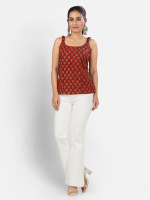 Crazy Needle Casual Printed Women Red Top