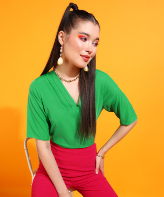 Azzurra Party Solid Women Green Top