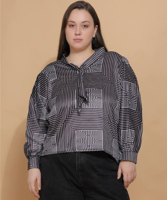 Curvesbykaraa Casual Printed Women Black, White Top