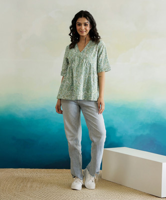 Sanskrutihomes Casual Ethnic Motifs Women Green Top