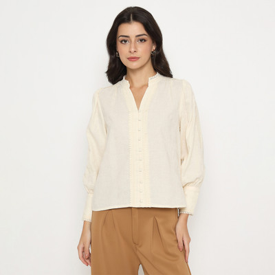 MADAME Casual Solid Women White Top