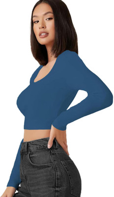 THE BLAZZE Casual Solid Women Blue Top