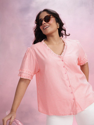 DressBerry Curve Casual Striped Women Pink Top