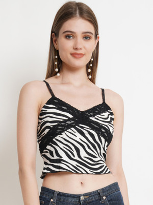 POPWINGS Casual Animal Print Women Black, White Top