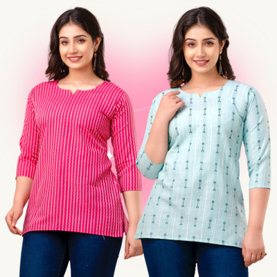 VROEGER Casual Printed Women Pink, Green Top
