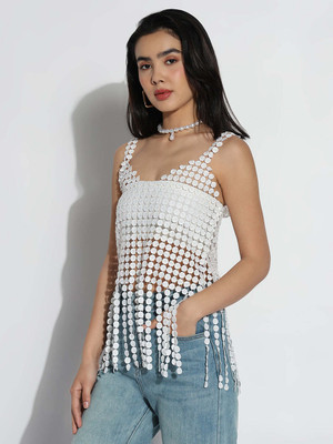 SHOWOFFFF Casual Solid Women White Top