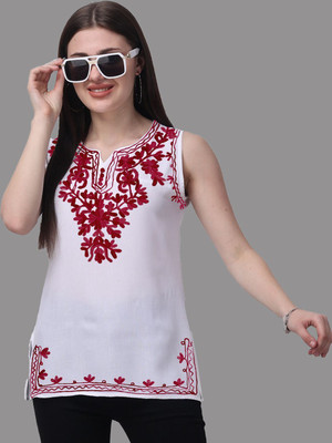 AMODERNFASHION Casual Embroidered Women Maroon Top