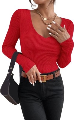 CRAMPLE Casual Self Design Women Red Top