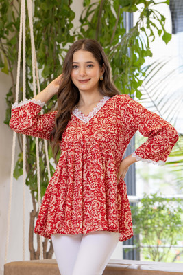 ZTD Casual Printed Women Red Top