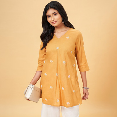 Rangmanch by Pantaloons Casual Embroidered Women Yellow, White Top