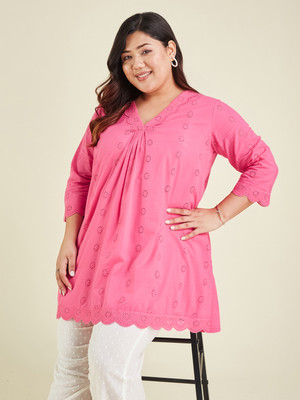 Janasya Casual Self Design Women Pink Top