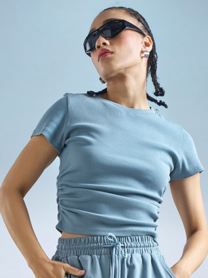 Tokyo Talkies Casual Solid Women Blue Top