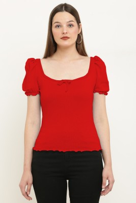 fabcee Casual Solid Women Red Top