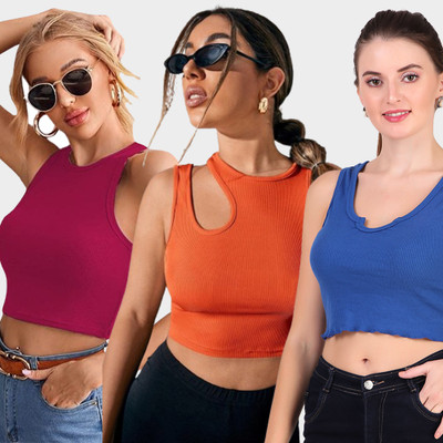 KIK33 Casual Solid Women Multicolor Top