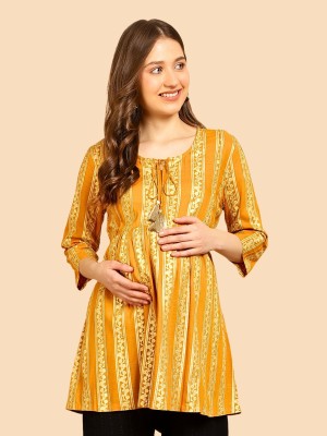 Zelena Casual Printed Women Yellow Top