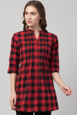 Hive91 Casual Checkered Women Red Top