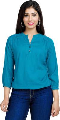 Djngkldjng Party Solid Women Blue Top