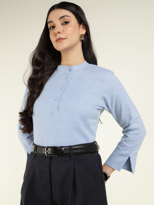 Hancock Formal Solid Women Blue Top