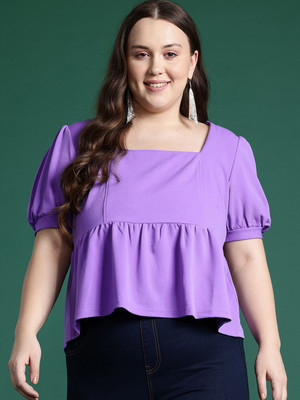 DressBerry Curve Casual Solid Women Purple Top