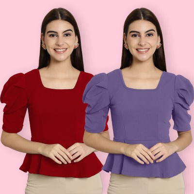 Tromko Casual Solid Women Purple, Maroon Top