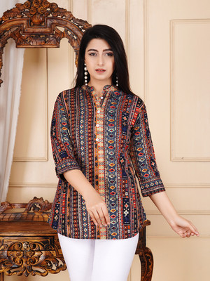 FebQ Party Printed Women Blue Top