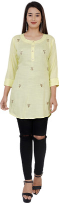 Highlight fashion export Casual 3/4 Sleeve Solid Women Yellow Top