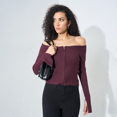 SF Jeans by Pantaloons Casual Solid Women Purple Top