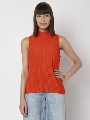 VERO MODA Casual Solid Women Orange Top