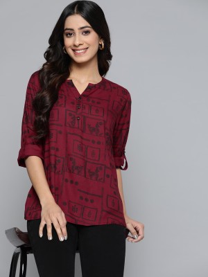 Adheesh Creation Casual Printed Women Maroon Top