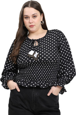 HouseOfCommon Party Polka Print Women Black Top