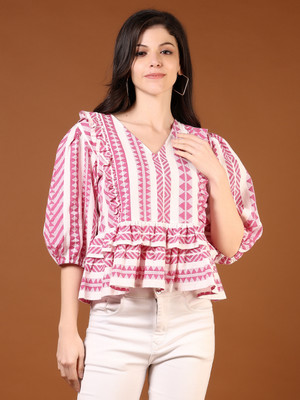 V-MART Casual Printed Women Pink Top