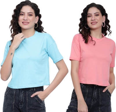 Gixx Casual Solid Women Blue, Pink Top