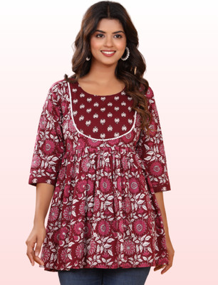 Mamvastra Casual Printed Women Maroon Top