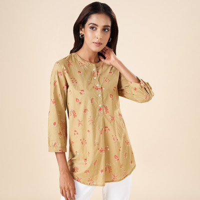 Akkriti by Pantaloons Casual Printed Women Beige Top