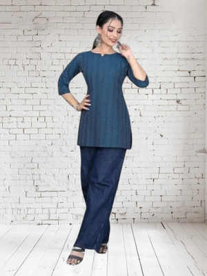 Kfashionbj Women Solid A-line Kurta(Dark Blue)