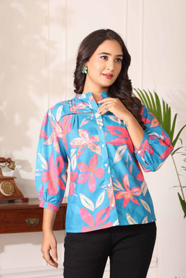 satrangivastra Casual Floral Print Women Blue Top