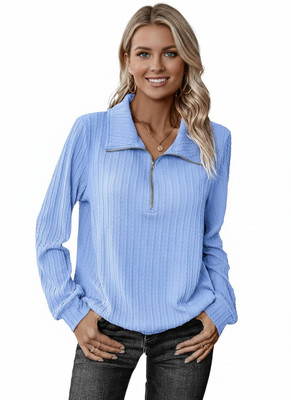 Leriya Fashion Casual Self Design Women Blue Top