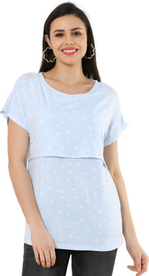 PIPER INTERNAATIONAL Casual Printed Women Light Blue, White Top