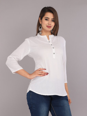 Moda Casa Casual Solid Women White Top