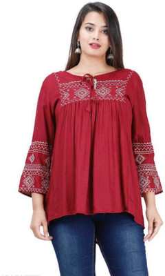 Heba Casual Embroidered Women Maroon Top